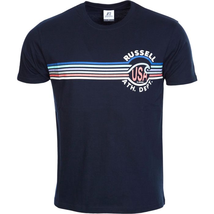 Russell Athletic STRIPED USA S/S CREWNECK TEE SHIRT, moška majica, modra |  Intersport