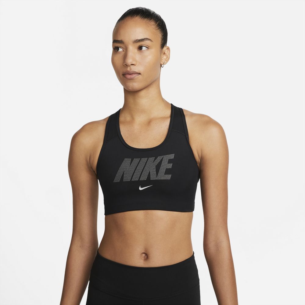 Nike DRI-FIT SWOOSH METALLIC GRAPHIC SPORTS BRA, ženski športni nedrček,  črna | Intersport